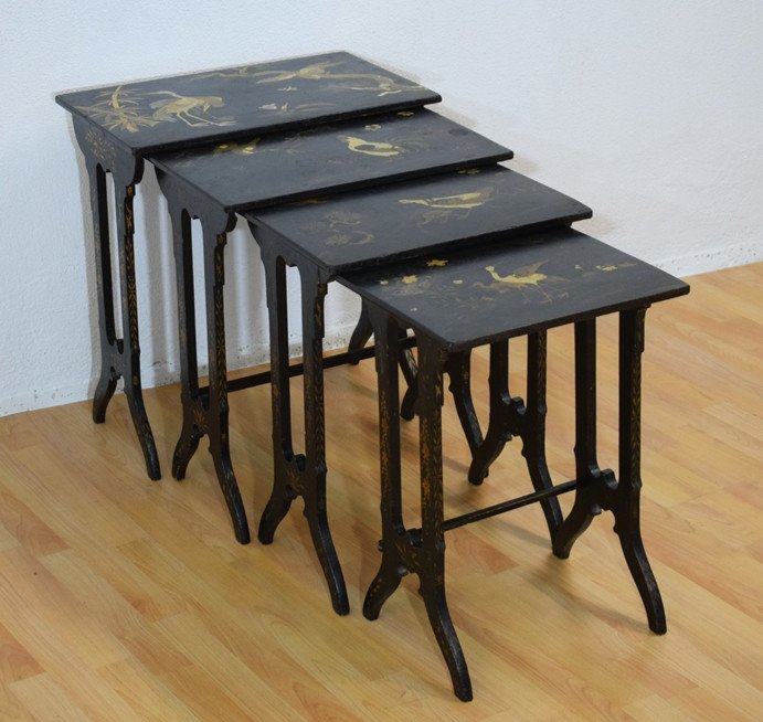 Set Of 4 Nesting Tables In Chinese Lacquer. Napoleon III Period