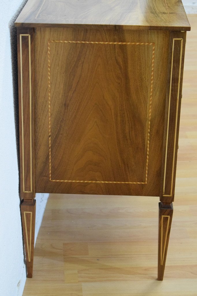 Small Solid Walnut Chest Of Drawers With Marquetry Trim-photo-4