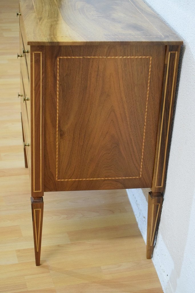 Small Solid Walnut Chest Of Drawers With Marquetry Trim-photo-4