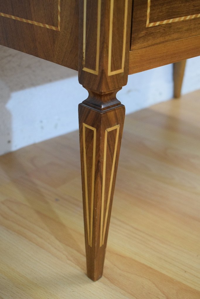 Small Solid Walnut Chest Of Drawers With Marquetry Trim-photo-5