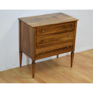 Small Solid Walnut Chest Of Drawers With Marquetry Trim