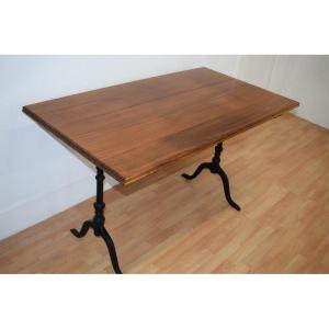Solid Teak Table, With A Cast Iron Base