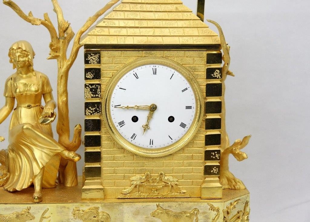 Gilt Bronze Ormolu Mantel Clock Empire Period Pendulum "the Mill"-photo-2