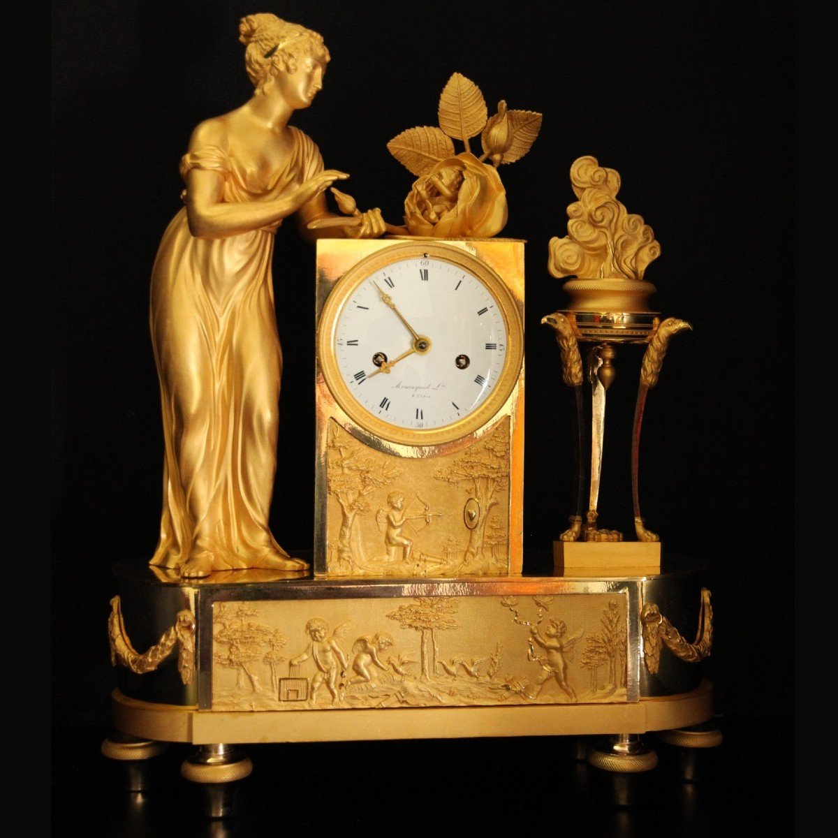 French Empire Ormolu (gilt Bronze) Mantel Clock, "the Birth Of Love"