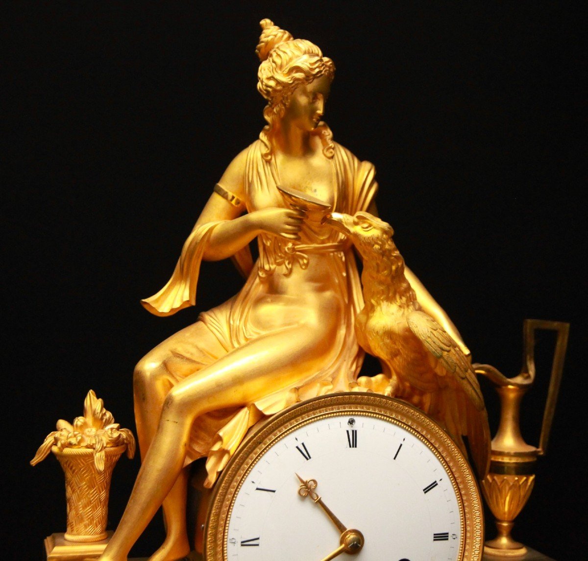 Antique Gold Plated Clock From The French Empire With The Goddess Juno Or Hera And The Eagle Of Jupi-photo-7