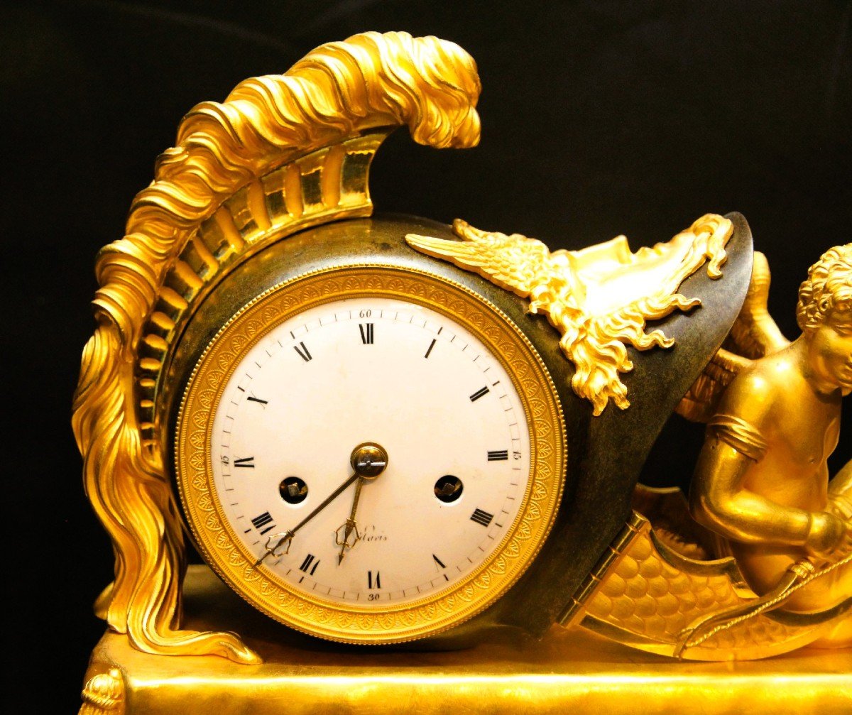 Empire Clock France Circa 1810 Mantelpiece And Gilt Bronze And Patina Very Special Model-photo-3