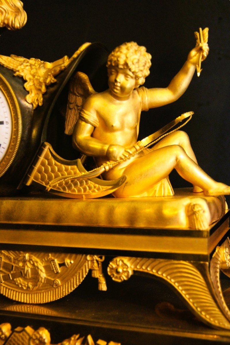 Empire Clock France Circa 1810 Mantelpiece And Gilt Bronze And Patina Very Special Model-photo-4