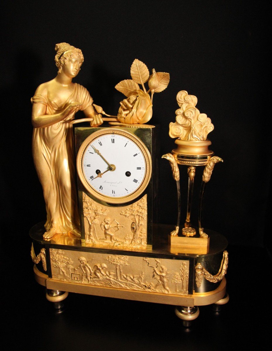 Empire Gilt Bronze Clock "the Birth Of Love" France 1810-photo-2