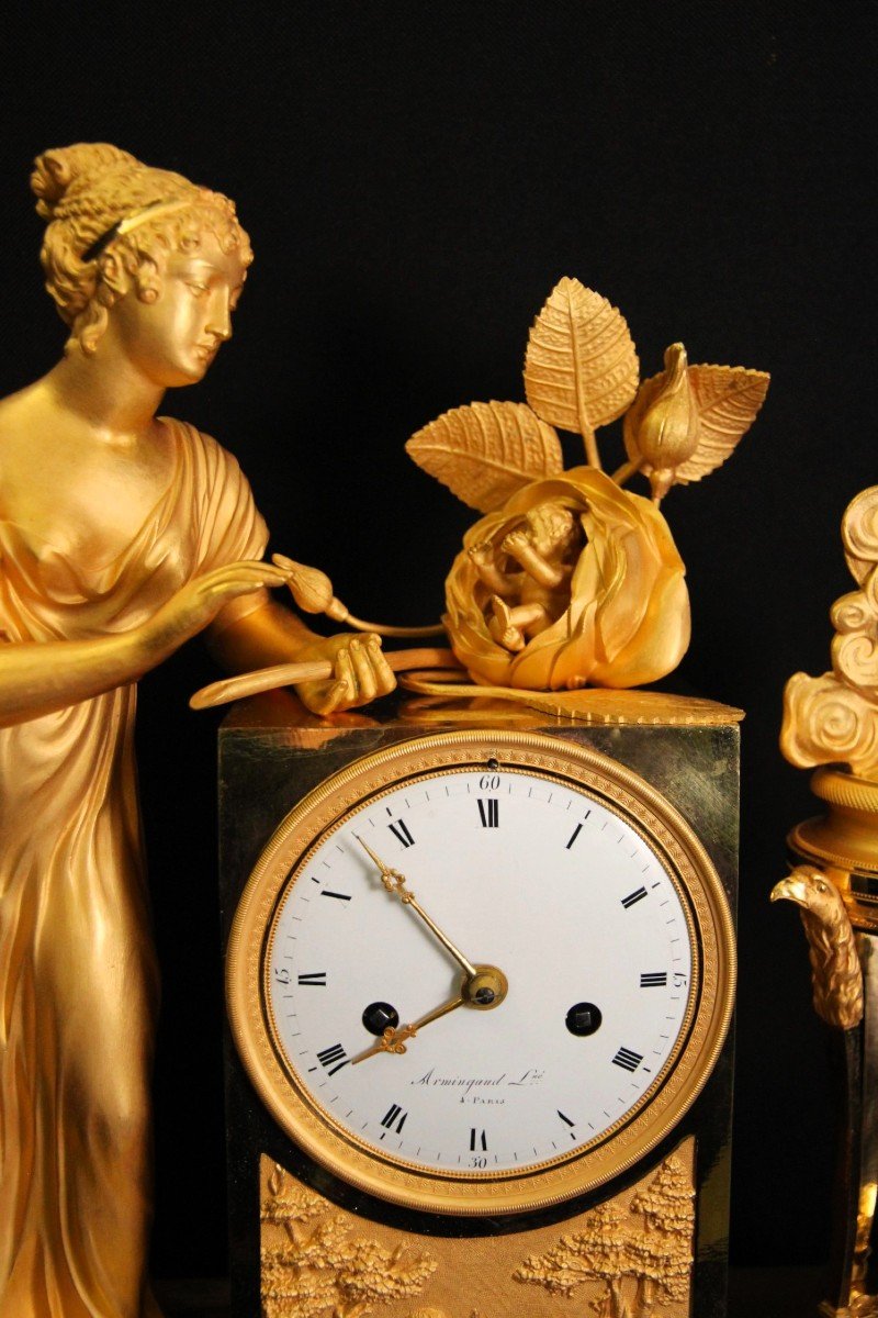 Empire Gilt Bronze Clock "the Birth Of Love" France 1810-photo-4