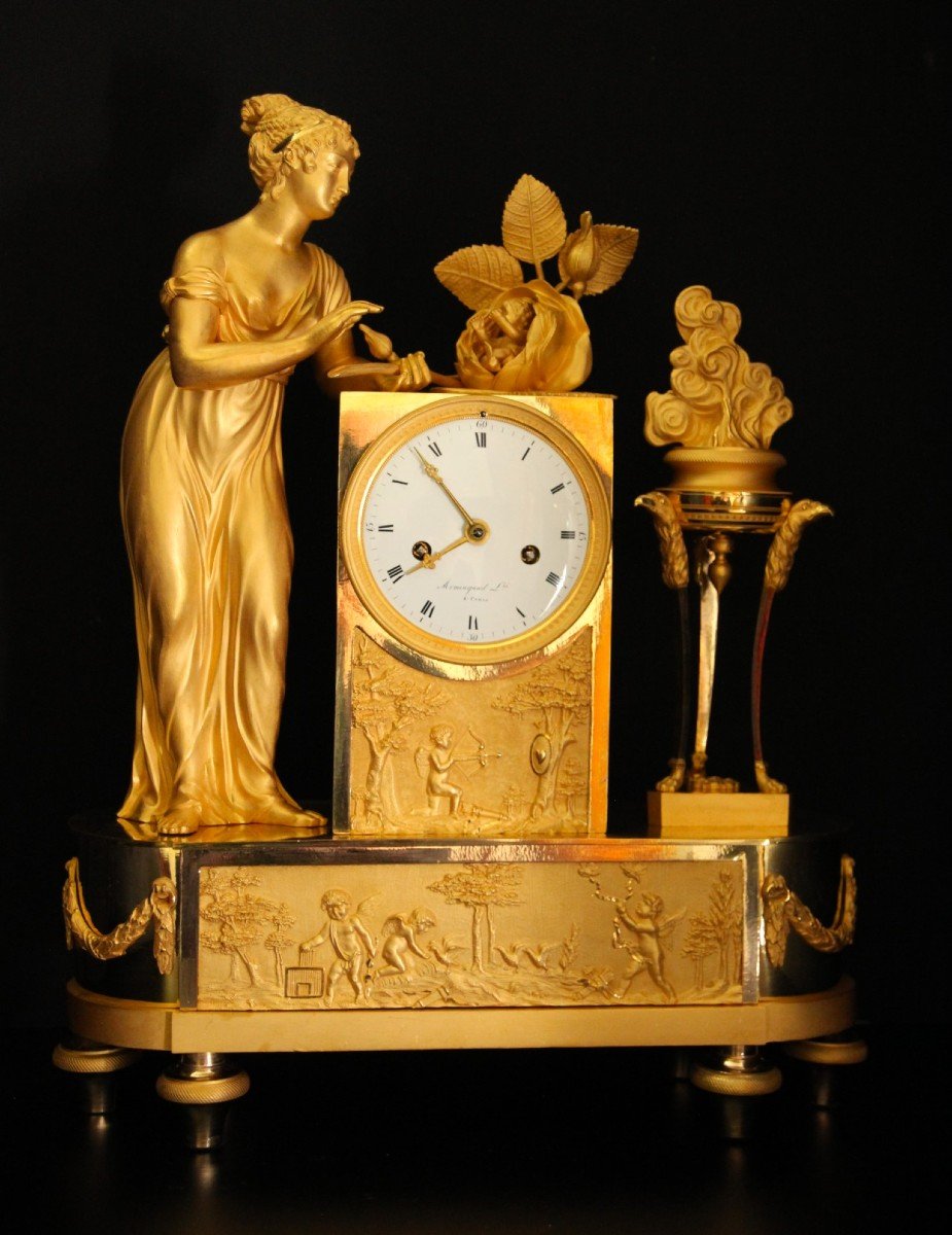 Empire Gilt Bronze Clock "the Birth Of Love" France 1810-photo-1