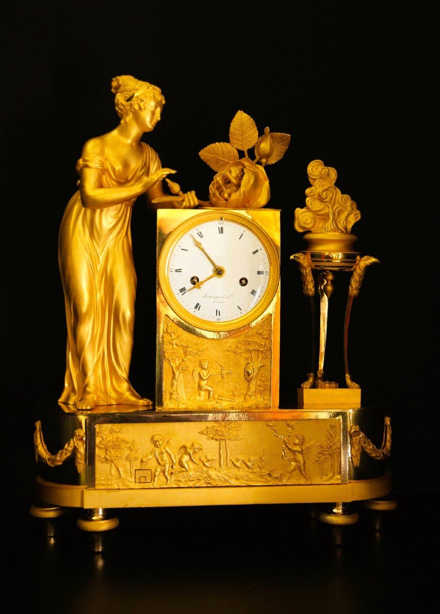 Empire Gilt Bronze Clock "the Birth Of Love" France 1810-photo-2