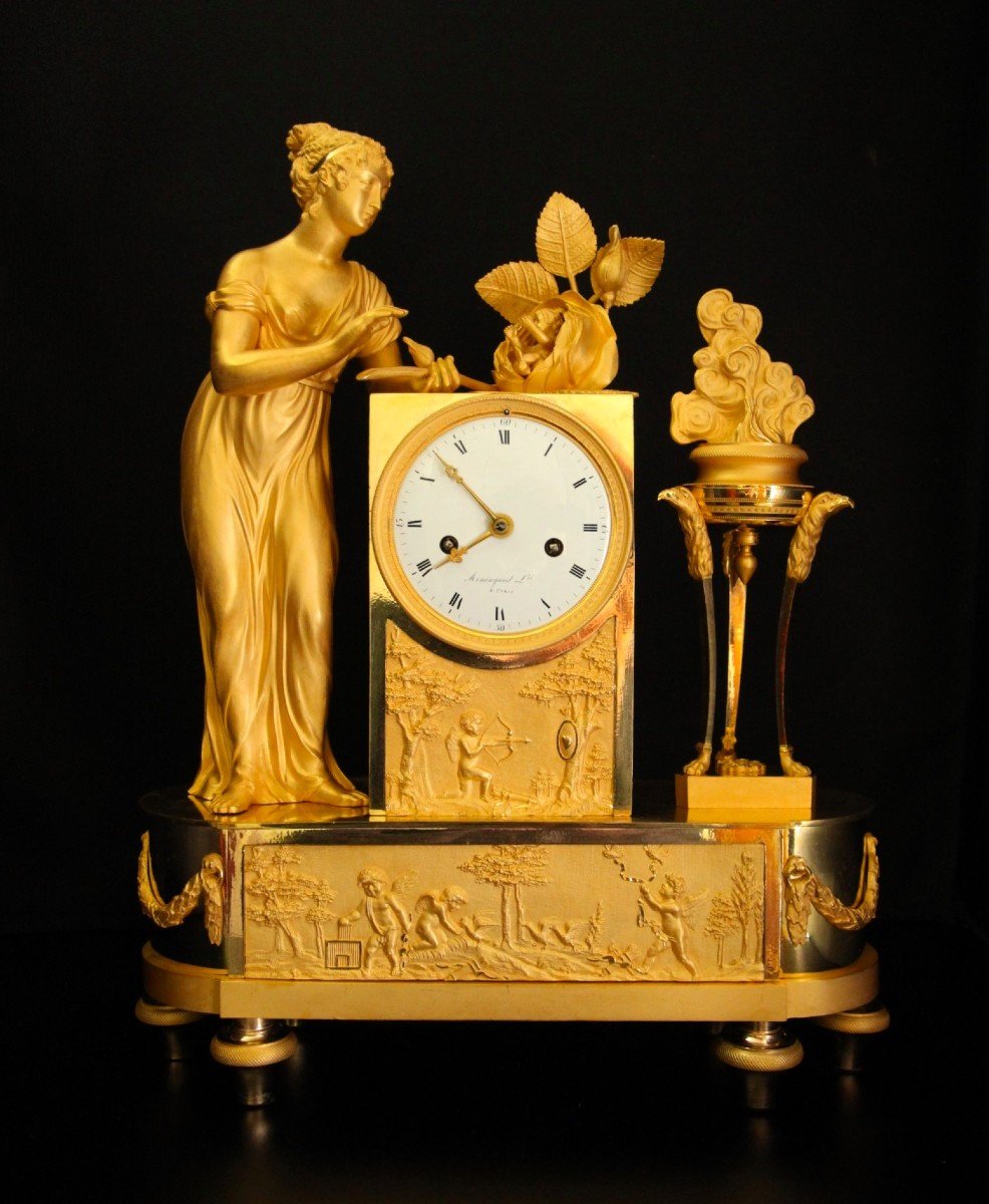 Empire Gilt Bronze Clock "the Birth Of Love" France 1810