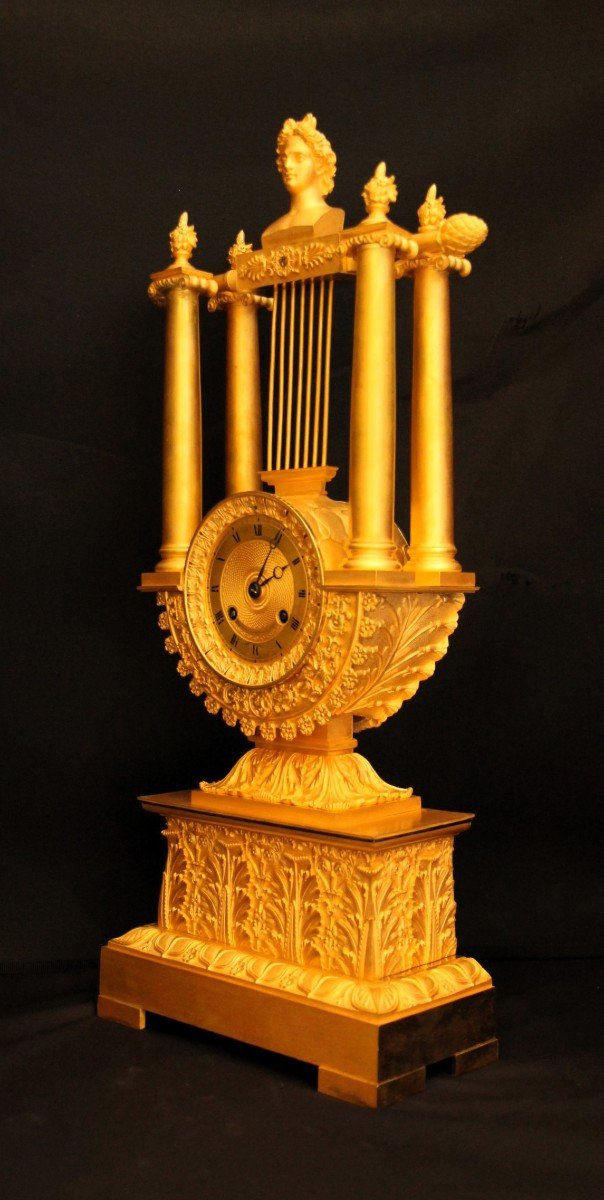 Lyre Clock In Gilt Bronze France Year 1820-1830