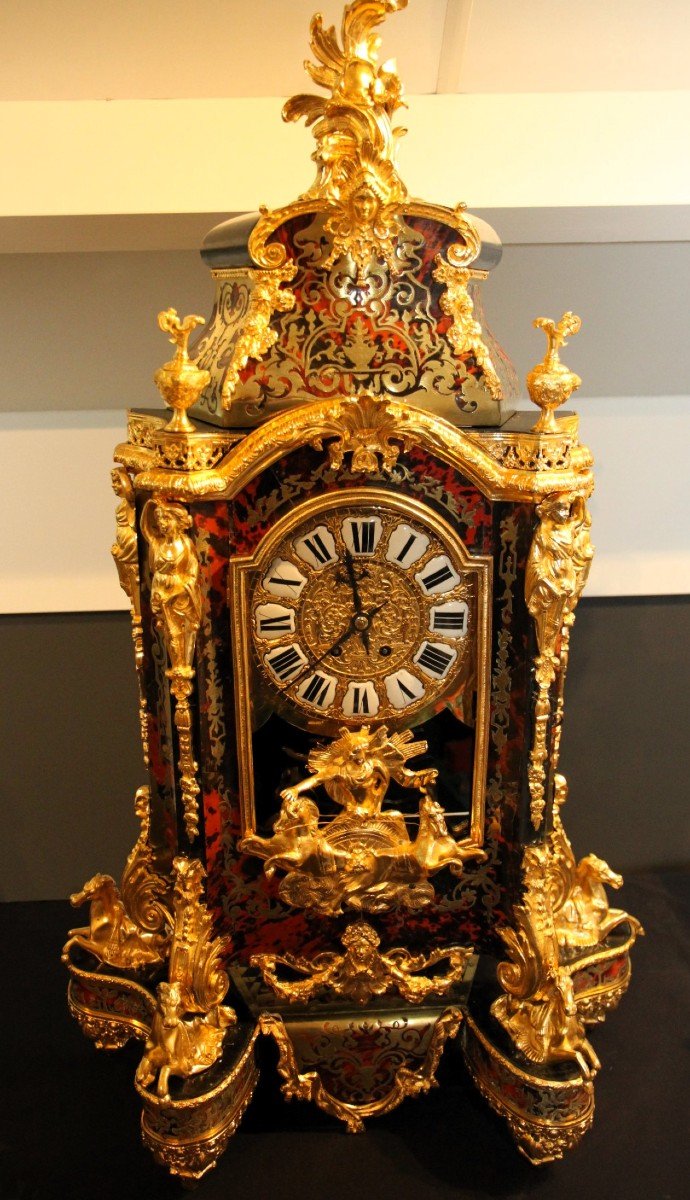 Boulle Clock Red Turtle Horse Type Boulle 1850-1860-photo-1