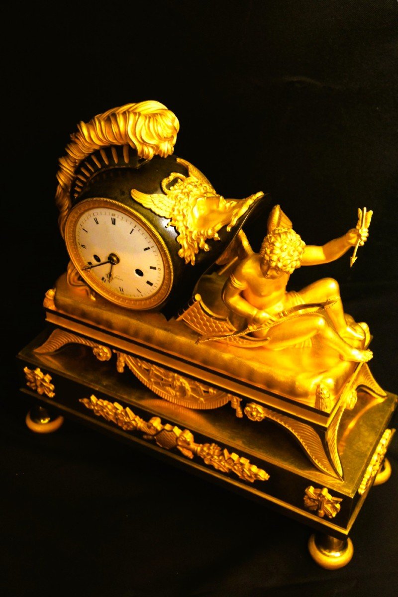 Empire Clock France Circa 1810 Mantelpiece And Gilt Bronze And Patin-photo-3