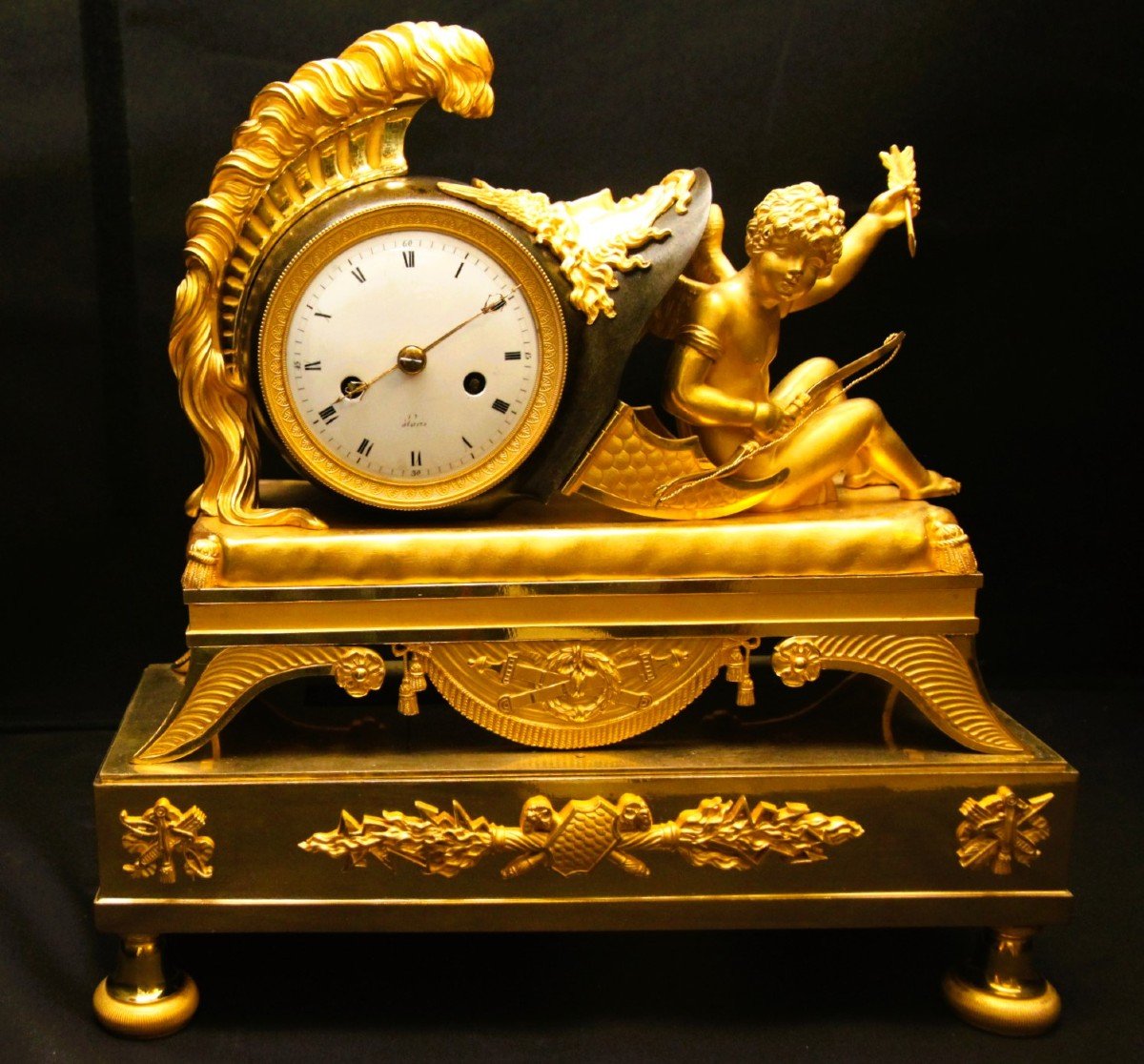 Empire Clock France Circa 1810 Mantelpiece And Gilt Bronze And Patin