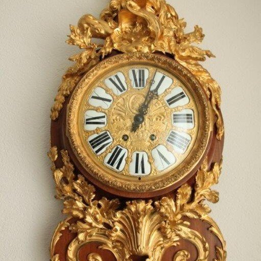 Antique Mahogany Cartel French Wall Clock Ormolu Gilt Bronze-photo-6