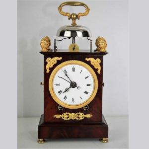 Antique Mahogany Officer's Travel Clock, Capucine Pendulum, Travel Alarm Clock