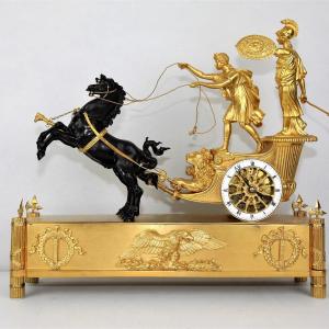 Antique French Mantel Clock Ormolu Chariot Gilt Bronze „chariot Of Telemachus “