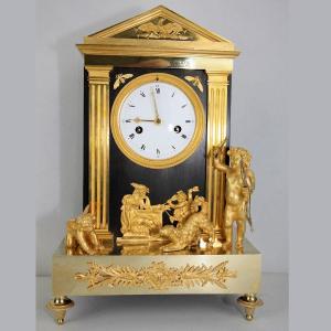 Empire Gilt Bronze Mantel Clock With Cupid And Dog