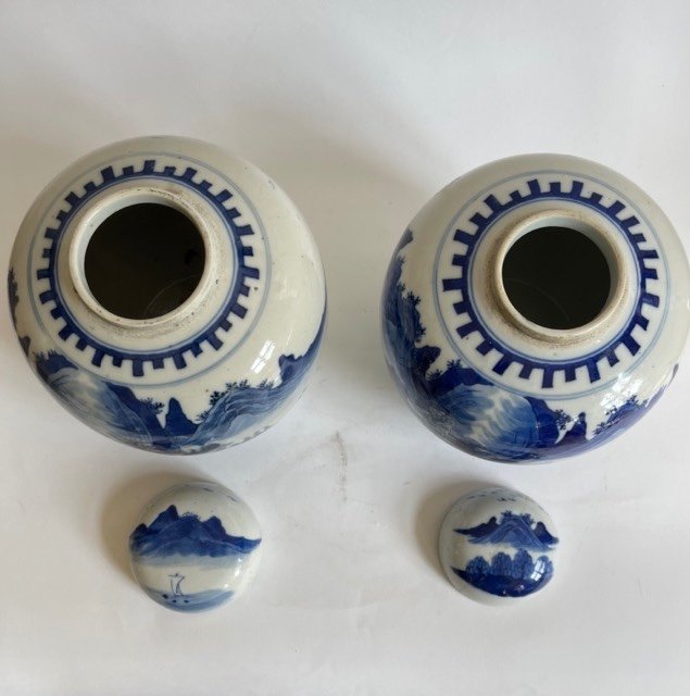 Chine XIX è - Paire De Potiches En Porcelaine à Décor En Camaïeu Bleu -photo-4