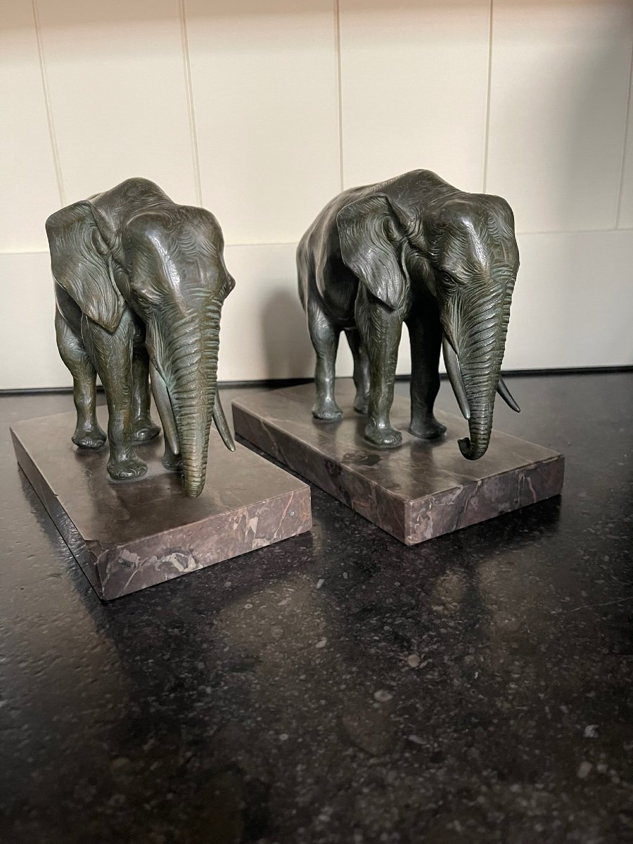 Paire d'éléphants En Bronze Formant Serre Livre -xix è-photo-1