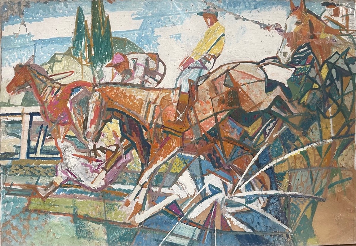 Oil On Canvas - Horse Racing - After Mendjisky Serge (1929-2017)