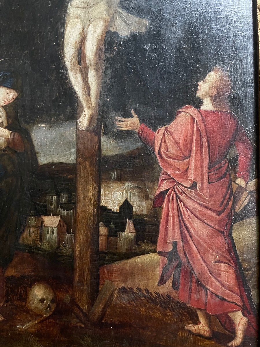 Flemish School End Of The 16th Century - Oil On Panel Representing The Crucifixion-photo-3