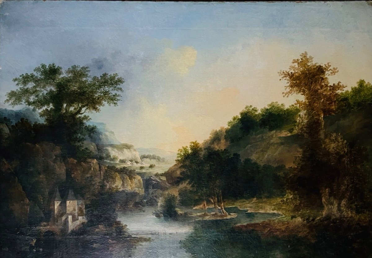 Louis BELLANGER 1756-1816 - Huile Sur Toile "Paysage lacustre"