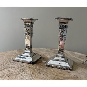 Pair Of Silver Candlesticks By Henri Matthews Birmingham 1928