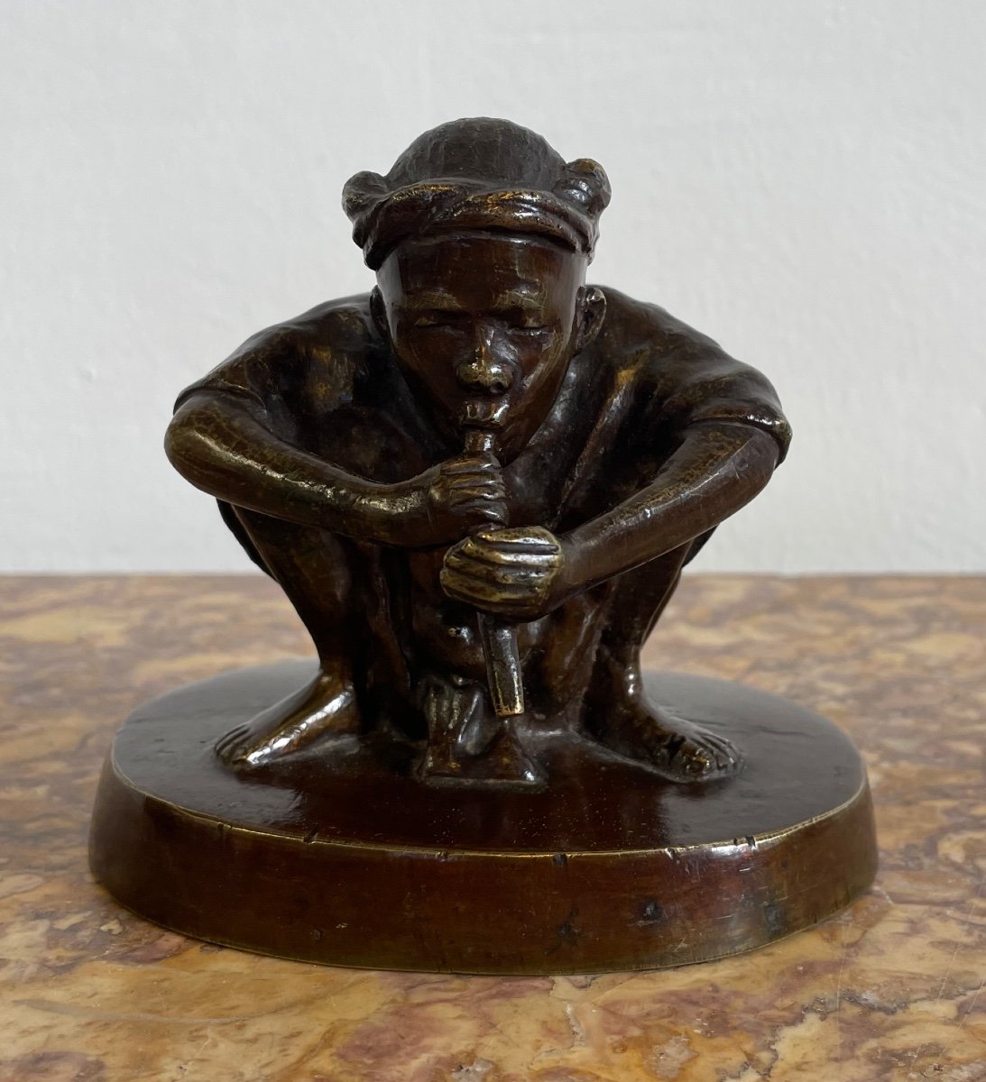 "the Snake Charmer" Bronze Subject With Brown Patina