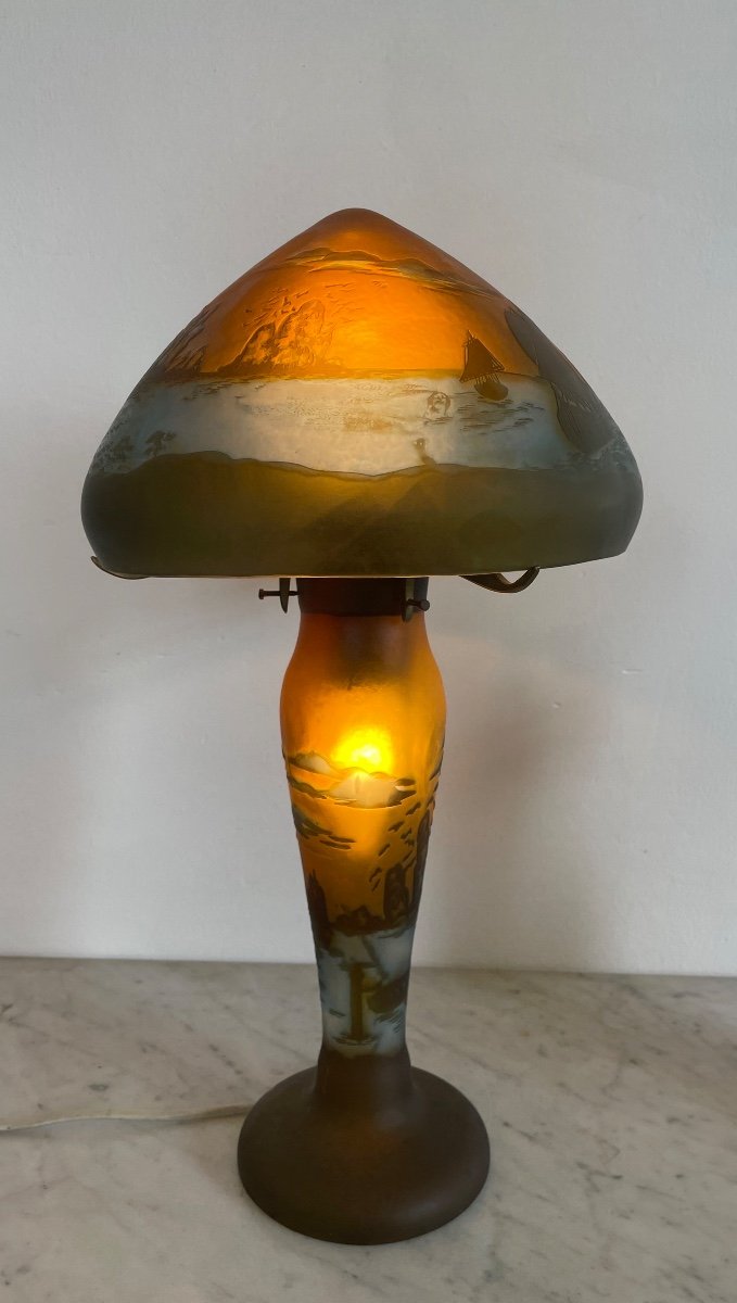 Mushroom Lamp Signed Gallé Tip 