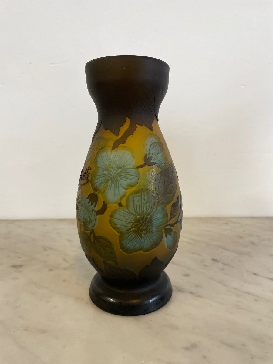 Vase With Flower Decoration Signed Gallé Tip-photo-2