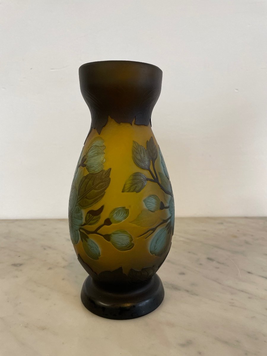 Vase With Flower Decoration Signed Gallé Tip-photo-3