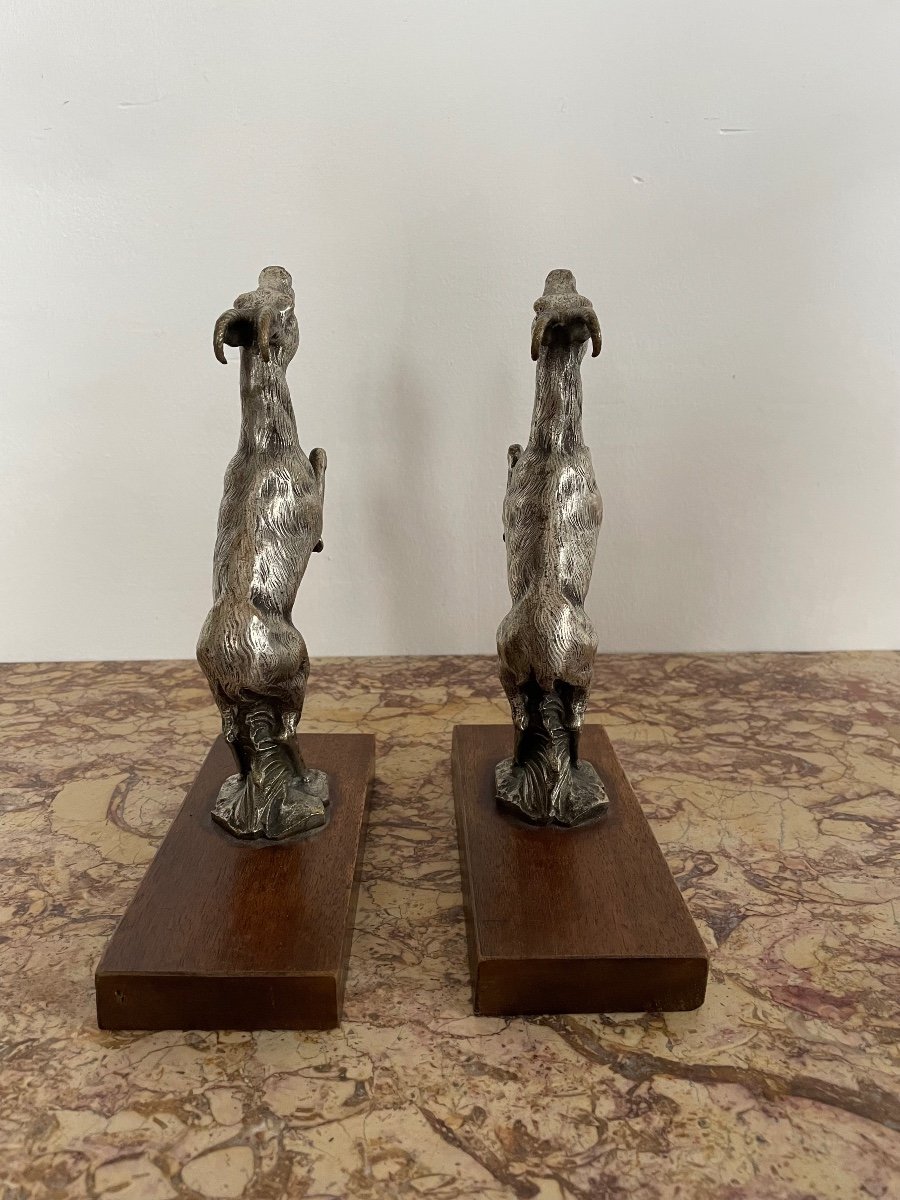 Pair Of Silver-plated Bronze Chamois Bookends-photo-2