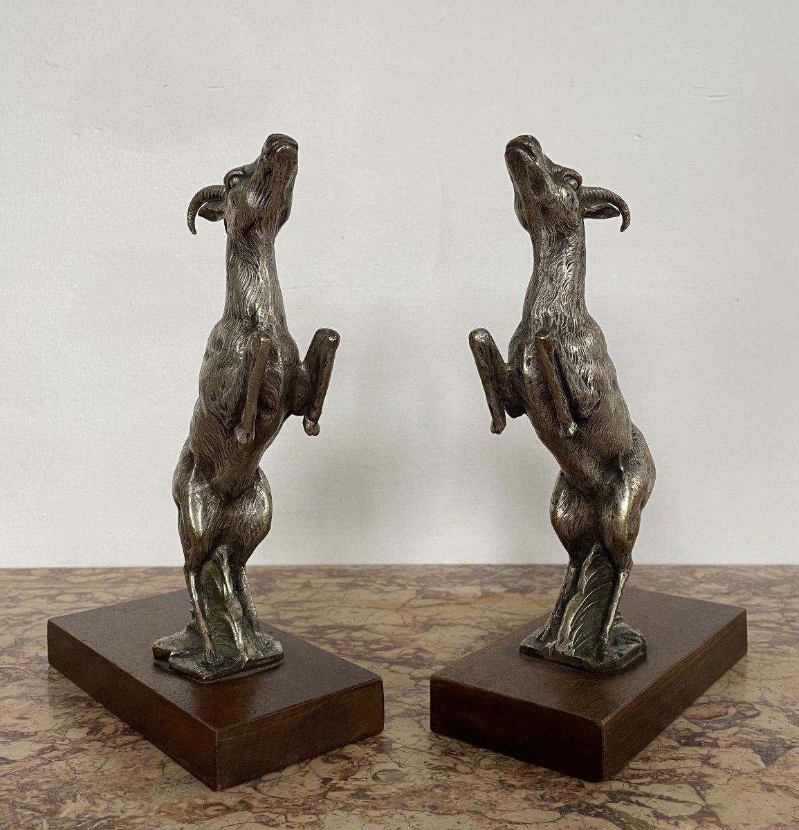 Pair Of Silver-plated Bronze Chamois Bookends