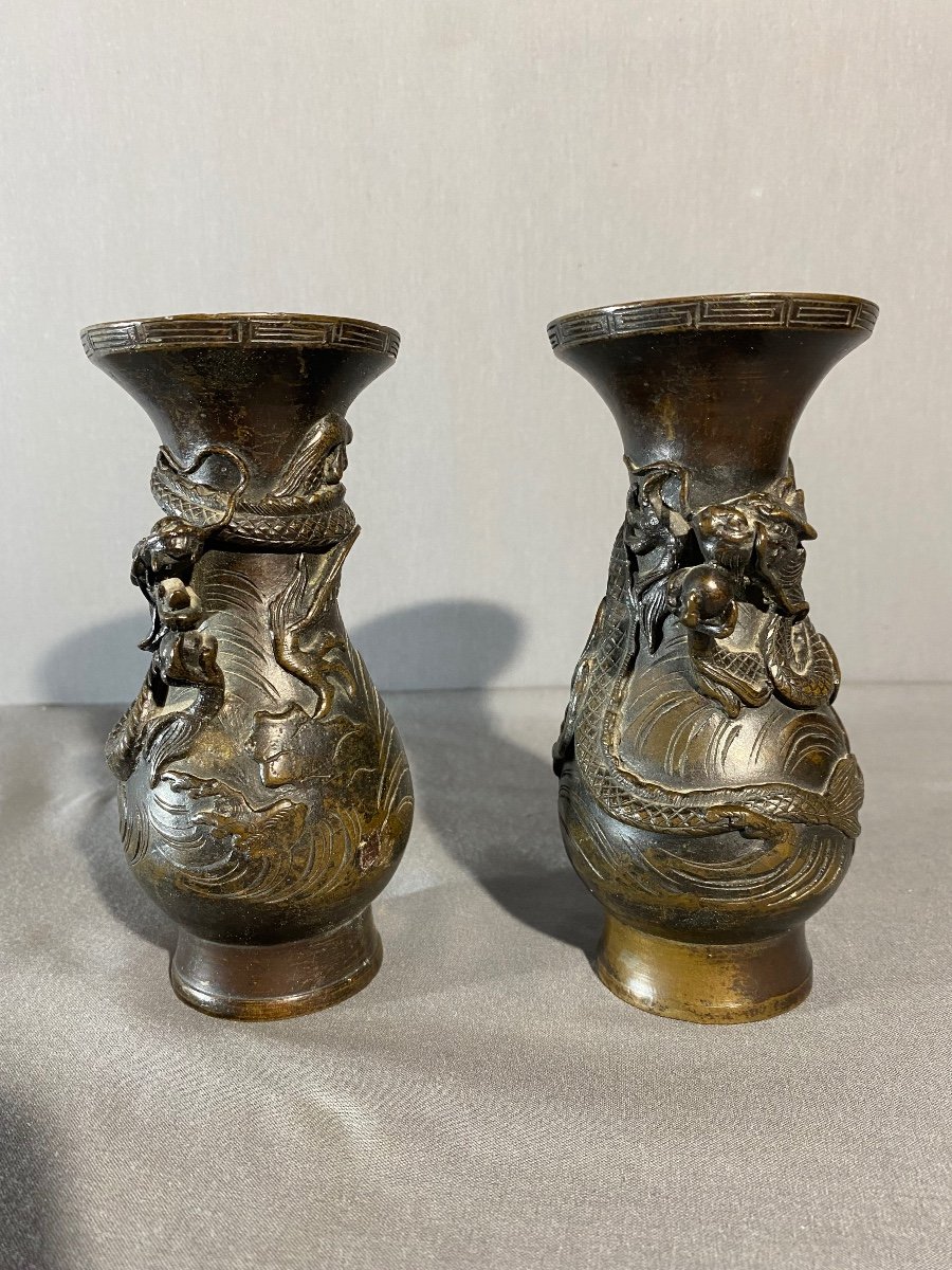 Paire De Vases En Bronze Au Décors De Dragons -photo-4