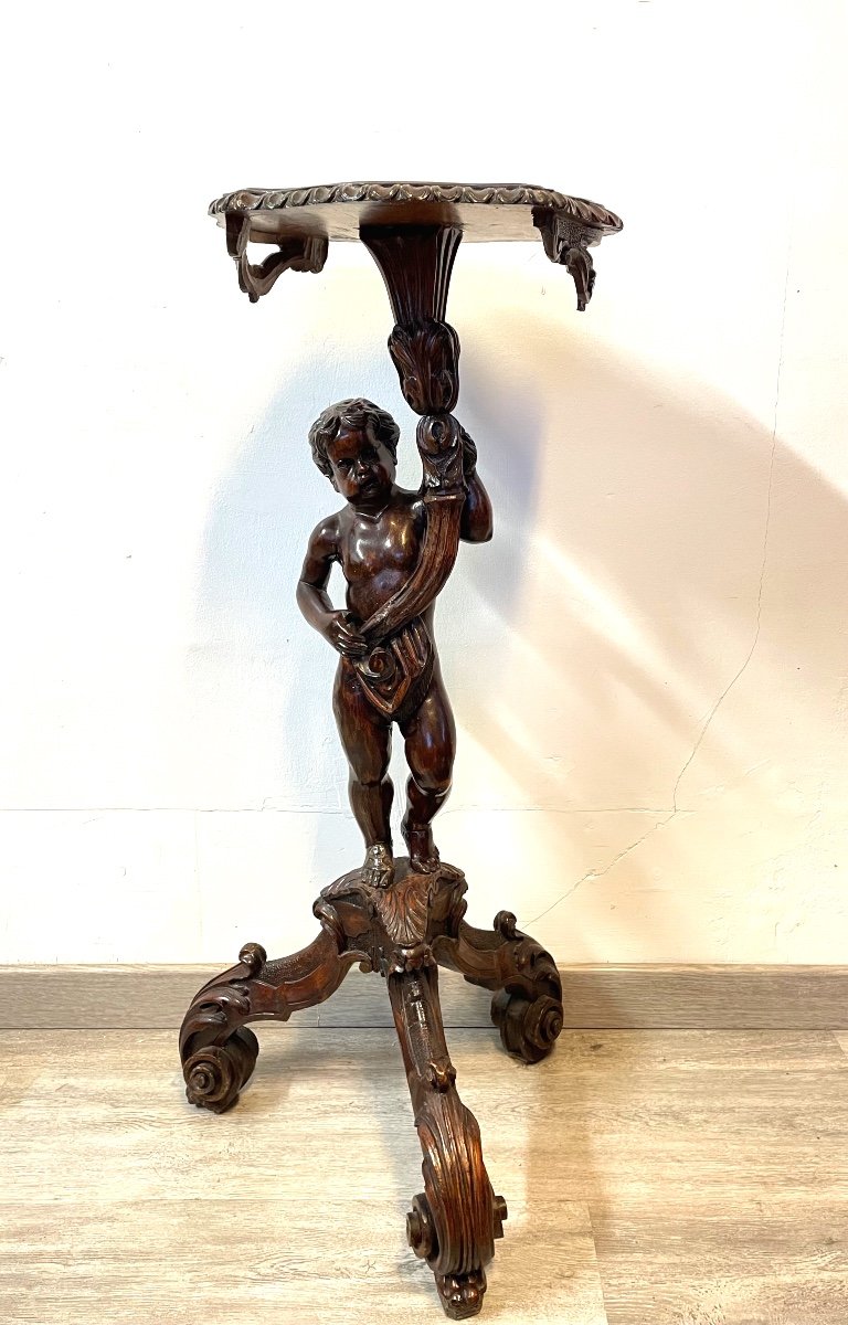 Venetian Walnut Stool With Putto Circa 1880