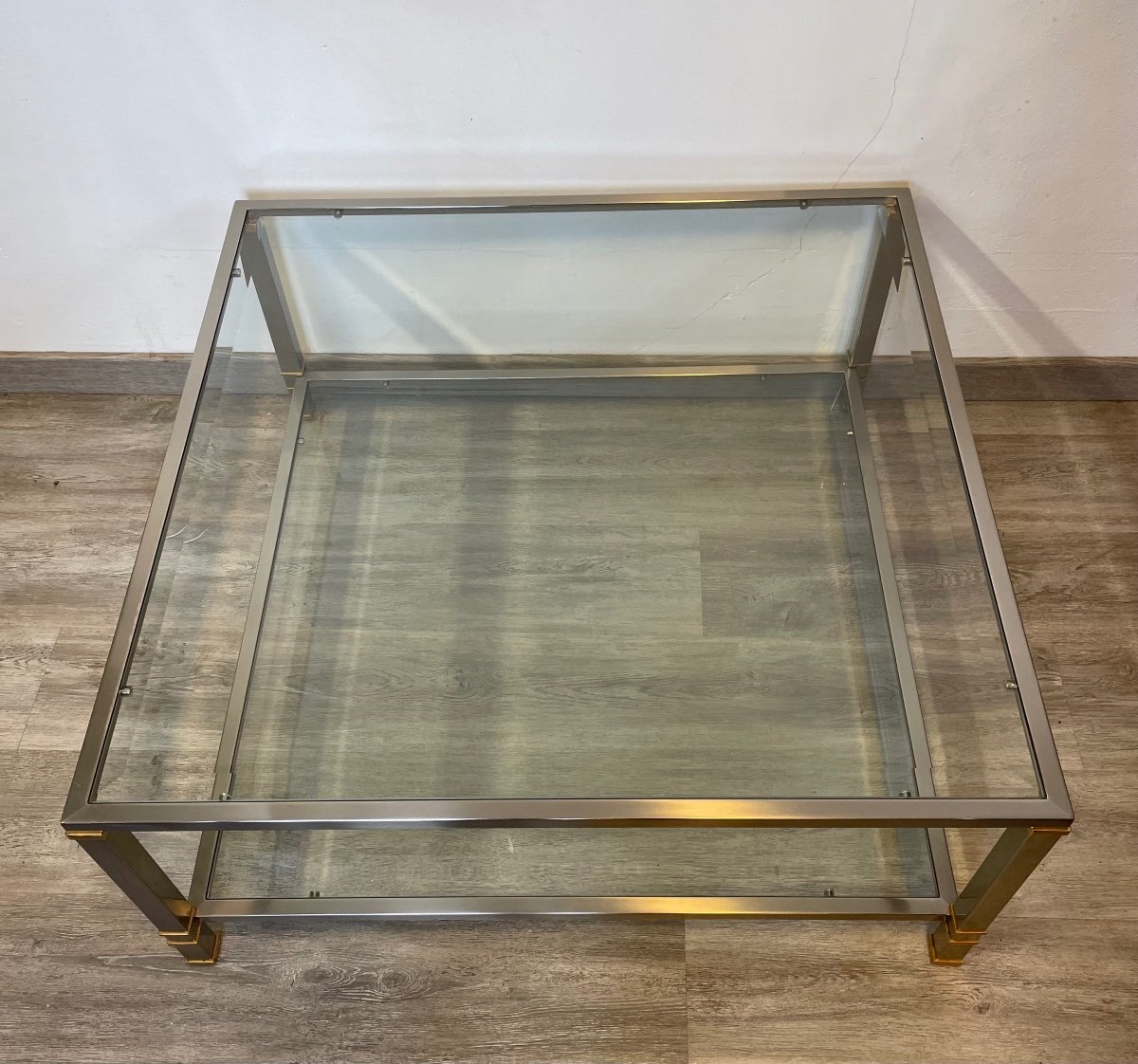 Coffee Table In Golden Chrome Metal Circa 1970-photo-2