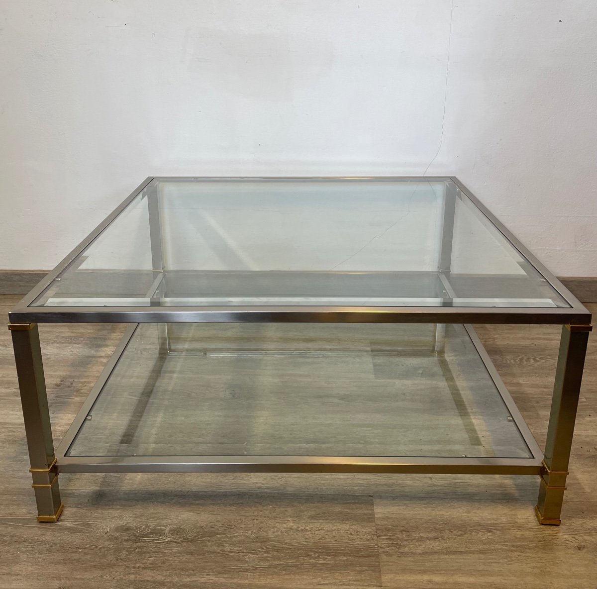 Coffee Table In Golden Chrome Metal Circa 1970