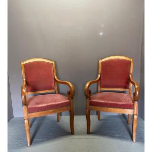 Paire De Fauteuils Louis Philippe En Merisier