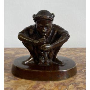 "the Snake Charmer" Bronze Subject With Brown Patina