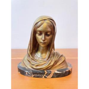 Our Lady Of Lourdes In Bronze Signed Caussé