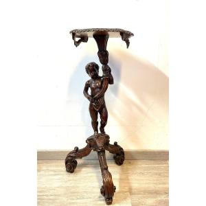 Venetian Walnut Stool With Putto Circa 1880