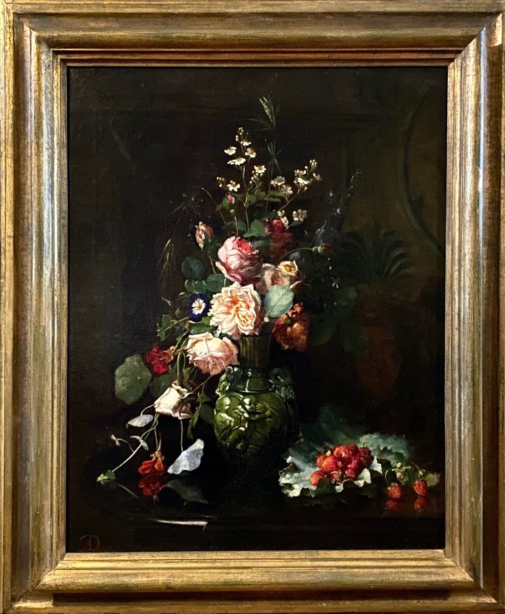 Nature Morte Avec Fleurs Et Portrait Caché, Dohlmann Augusta, Svanenmosegaard 1847 - 1914