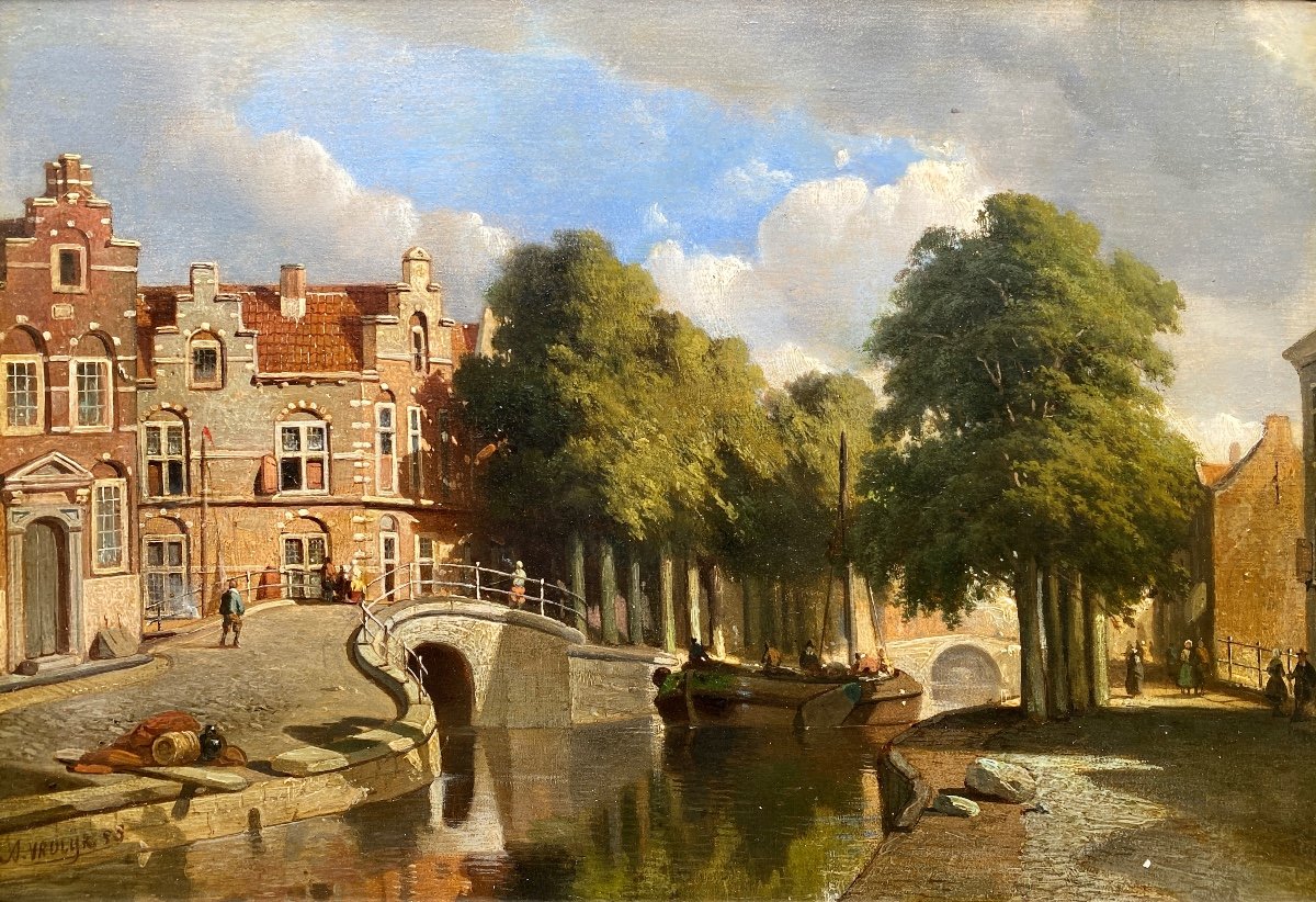 Une Vue De La Ville Néerlandaise, Vrolijk Jacobus Adrianus, La Haye 1834 - 1862-photo-2