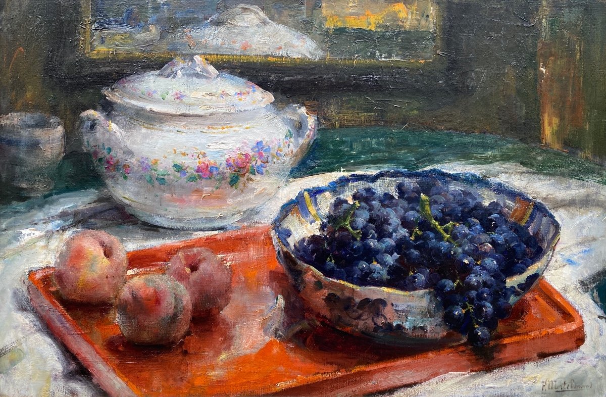 Une Nature Morte Avec De La Porcelaine Et Des Fruits, Mortelmans Frans, Anvers 1865 - 1936-photo-2