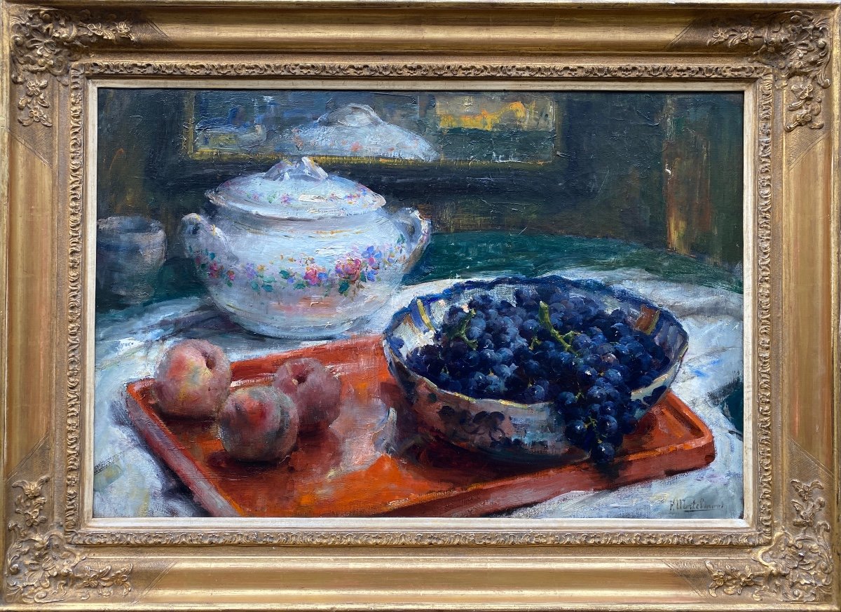 Une Nature Morte Avec De La Porcelaine Et Des Fruits, Mortelmans Frans, Anvers 1865 - 1936