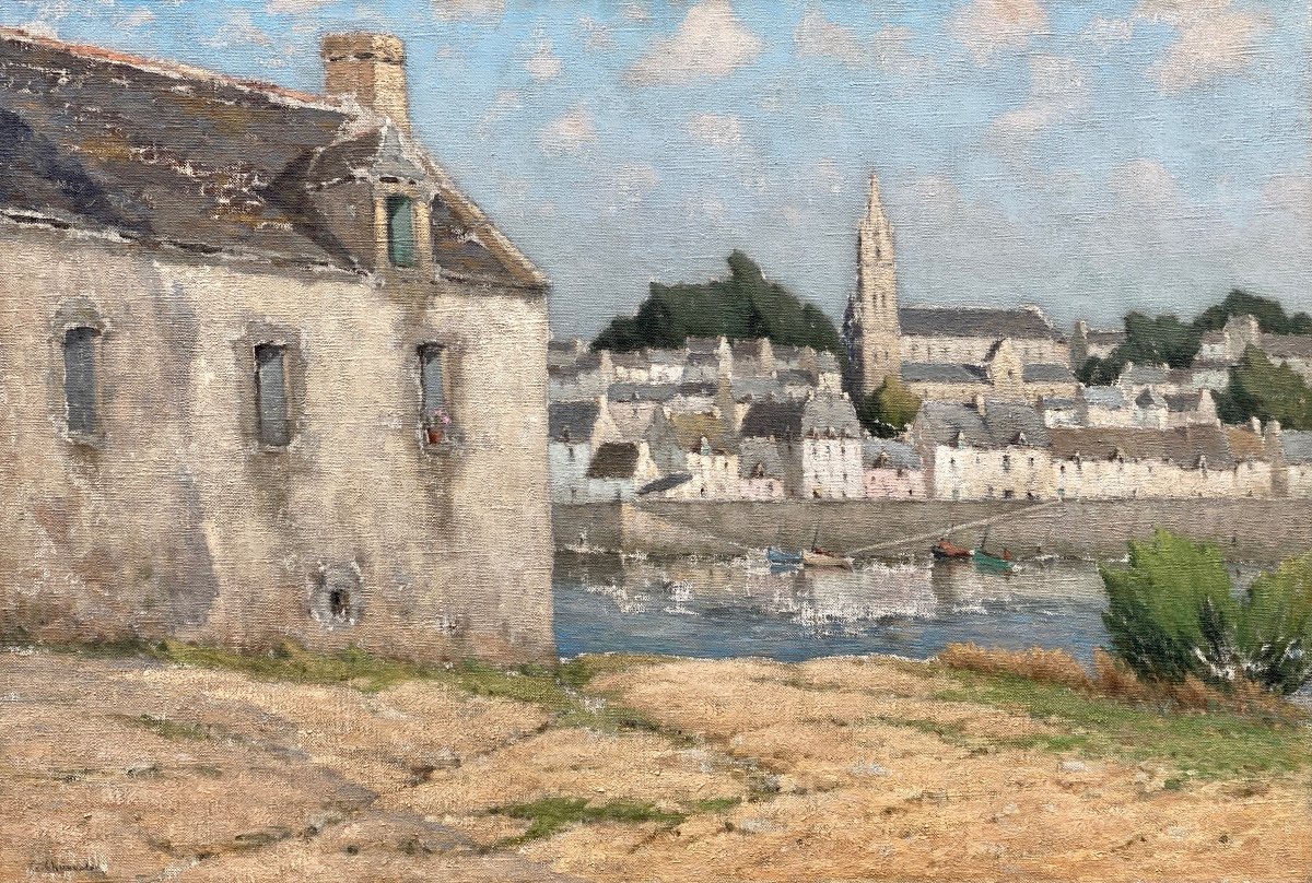 Chauvelon Gabriel, Nantes 1875 -? French Painter, Riverside Village – Port Of Trébou-photo-2