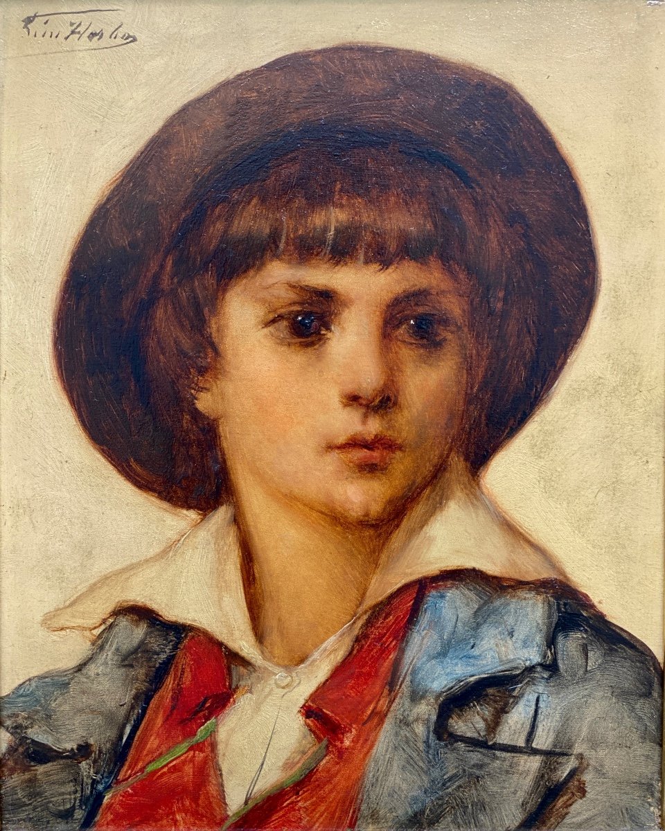 Léon Herbo, Templeuve 1850 - 1907 Ixelles, Belgian Painter, Portrait Of A Boy-photo-2